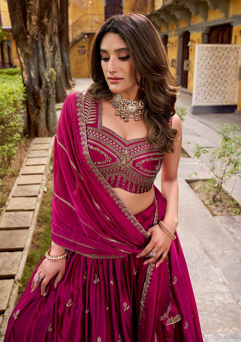 Pink Embroidery Rangoli Lehenga Set for Diwali and Festive Wear - Indya