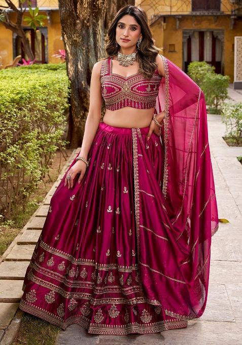 Pink Embroidery Rangoli Lehenga Set