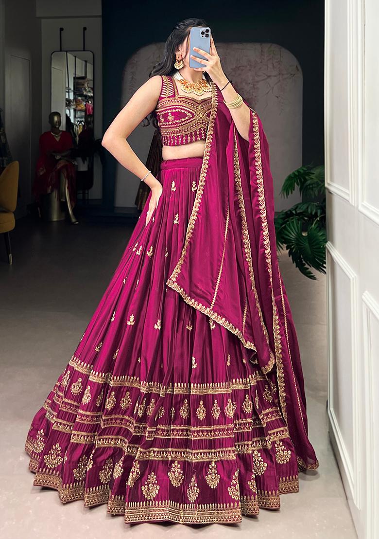 Maroon Embroidery Rangoli Lehenga Set - Indya