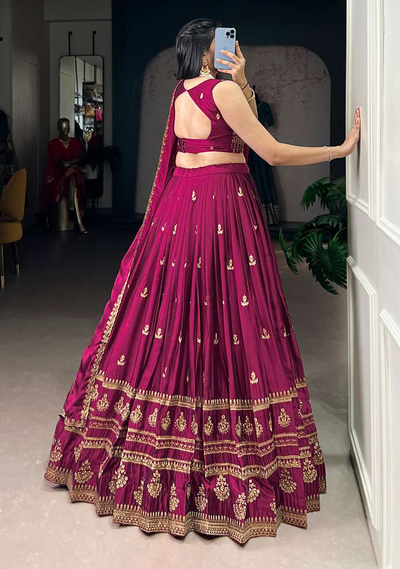 Maroon Rangoli Lehenga Set with Embroidery for Diwali | Wedding & Festive Wear - Indya