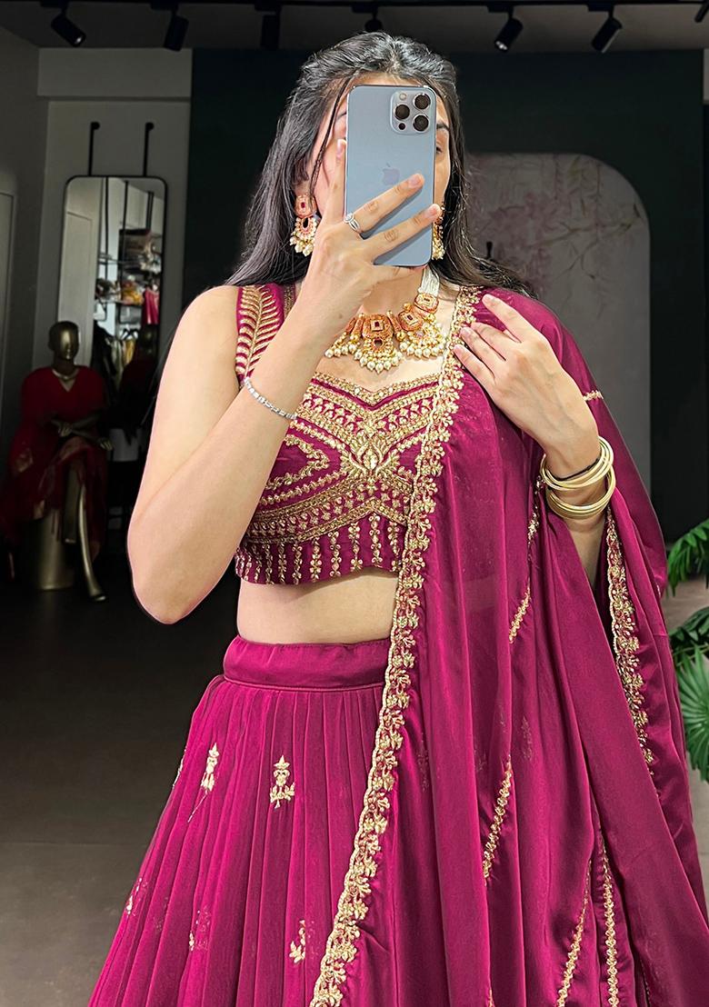 Maroon Embroidery Rangoli Lehenga Set - Indya