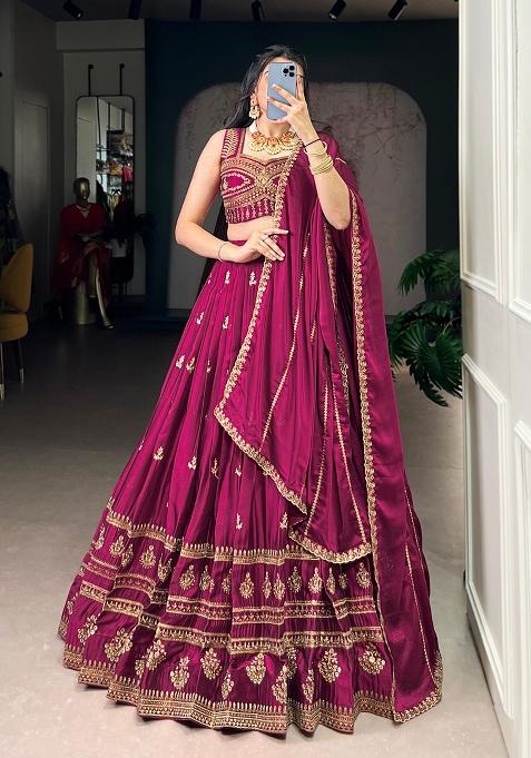 Maroon Embroidery Rangoli Lehenga Set