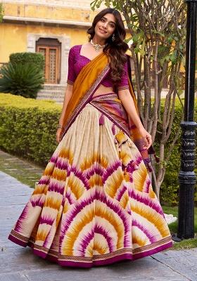 Wine Printed Silk Lehenga Set