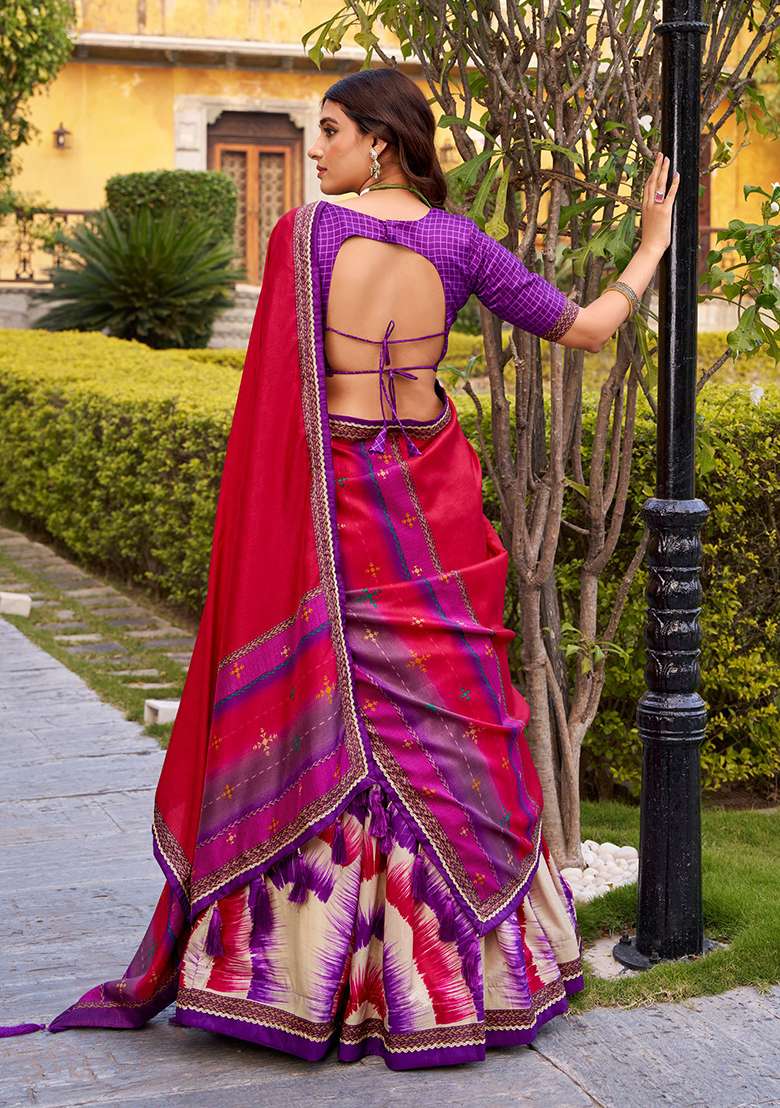 Purple Printed Silk Blend Lehenga Set - Indya
