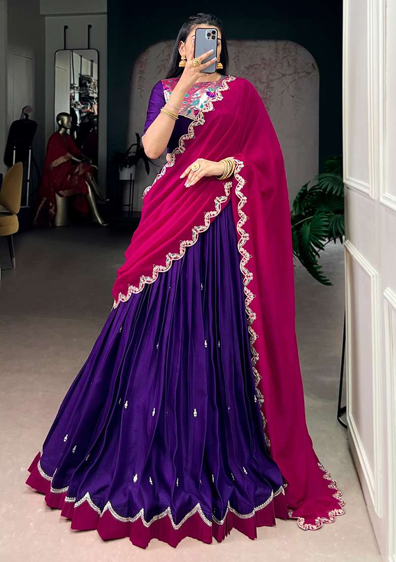 Purple Embroidery Naysha Lehenga Set - Indya