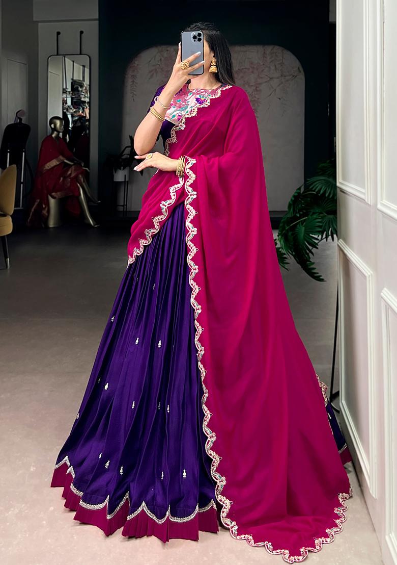 Purple Embroidery Naysha Lehenga Set - Indya