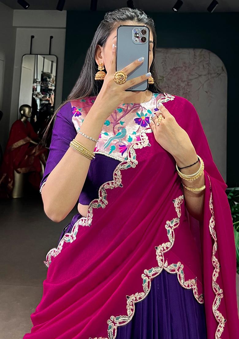 Purple Embroidery Naysha Lehenga Set - Indya