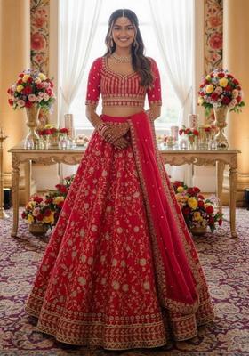 Pink Embroidery Silk Lehenga Set