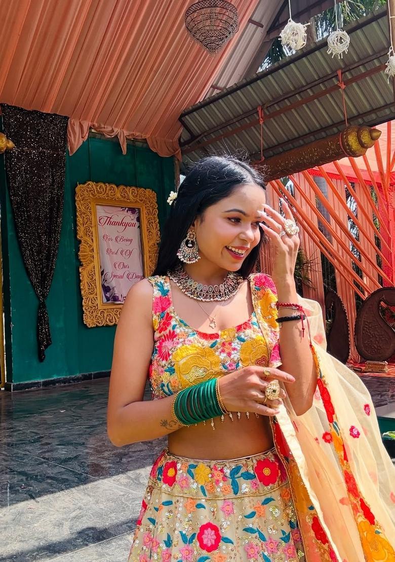 Chiku Embroidery Georgette Lehenga Set - Indya