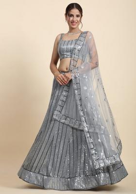 Grey Embroidery Georgette Lehenga Set