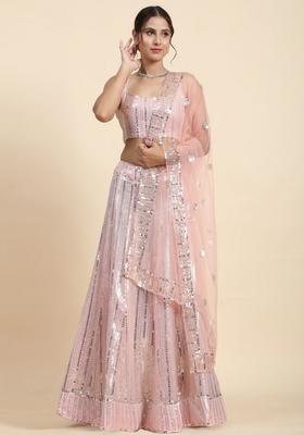 Pink Embroidery Georgette Lehenga Set