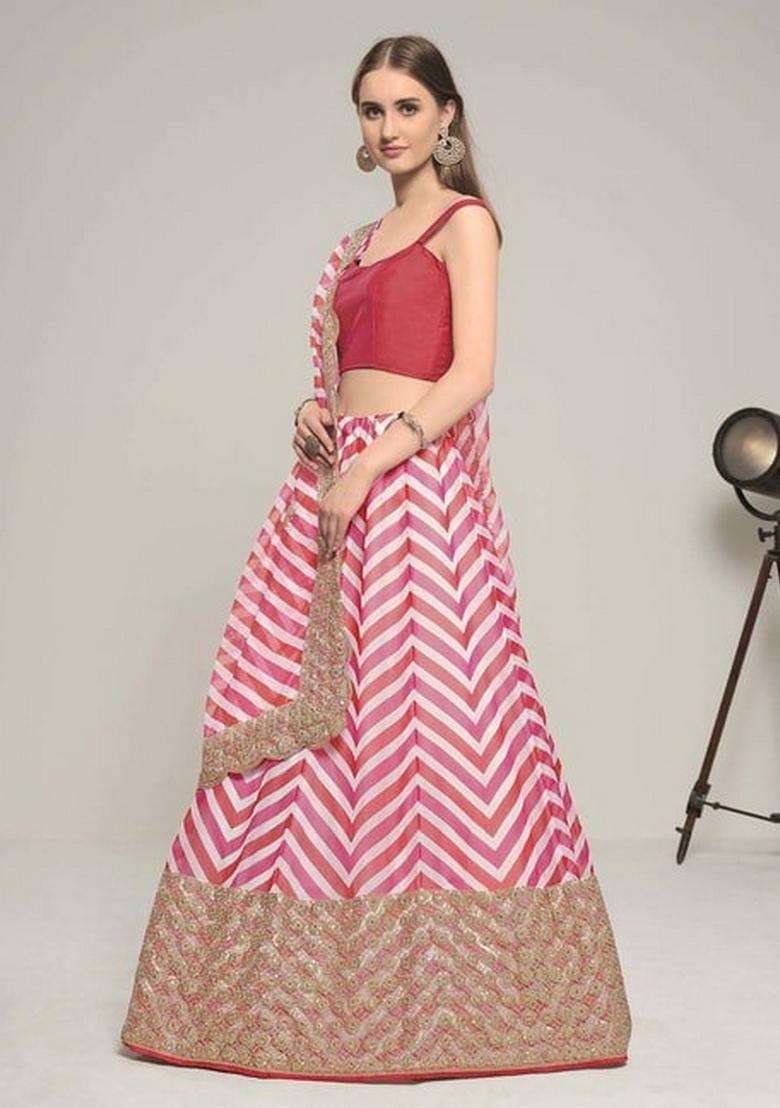 Multicolor Georgette Lehenga Set with Embroidery for Diwali | Wedding & Festive Wear - Indya