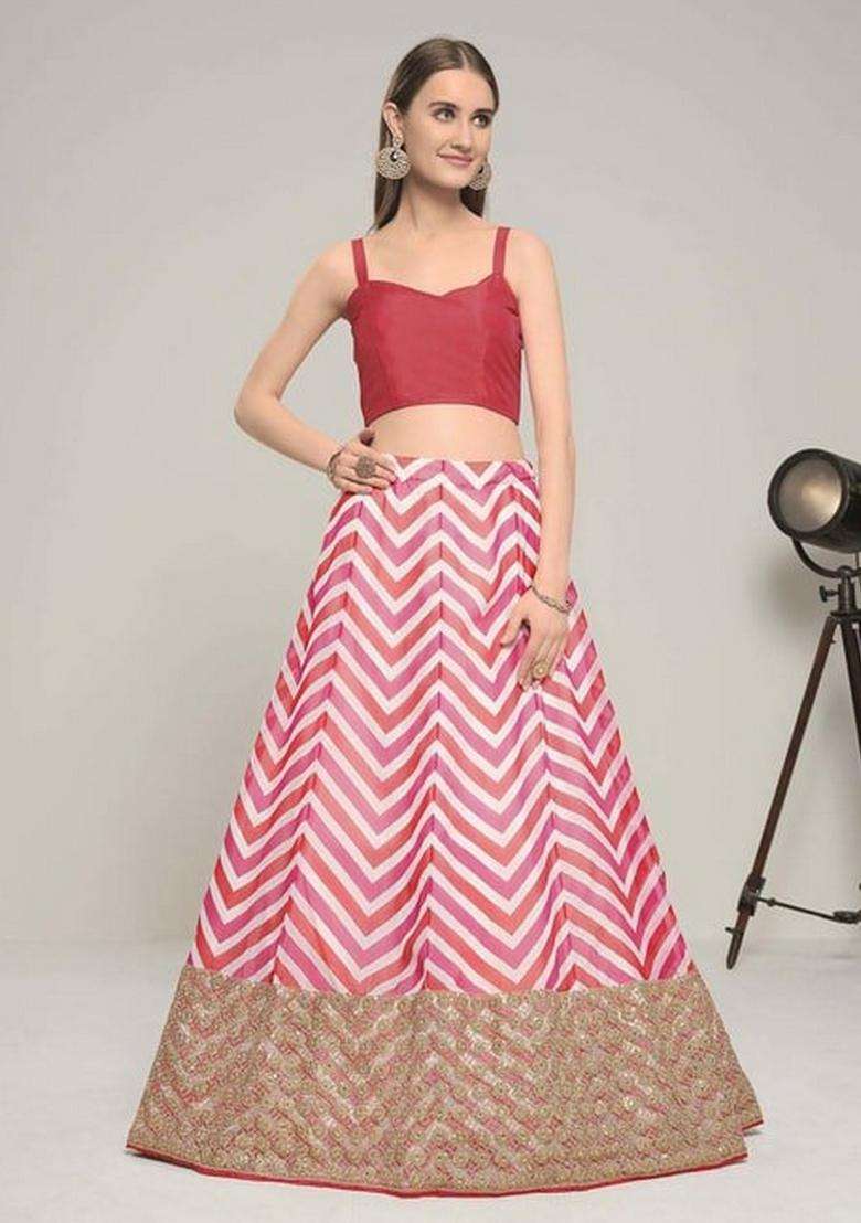 Multicolor Georgette Lehenga Set with Embroidery for Diwali | Wedding & Festive Wear - Indya