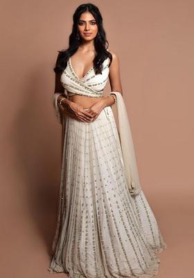 Olive Green Embroidery Georgette Lehenga Set