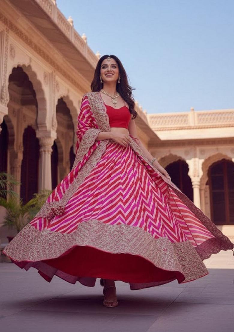 Multicolor Embroidery Georgette Lehenga Set - Indya