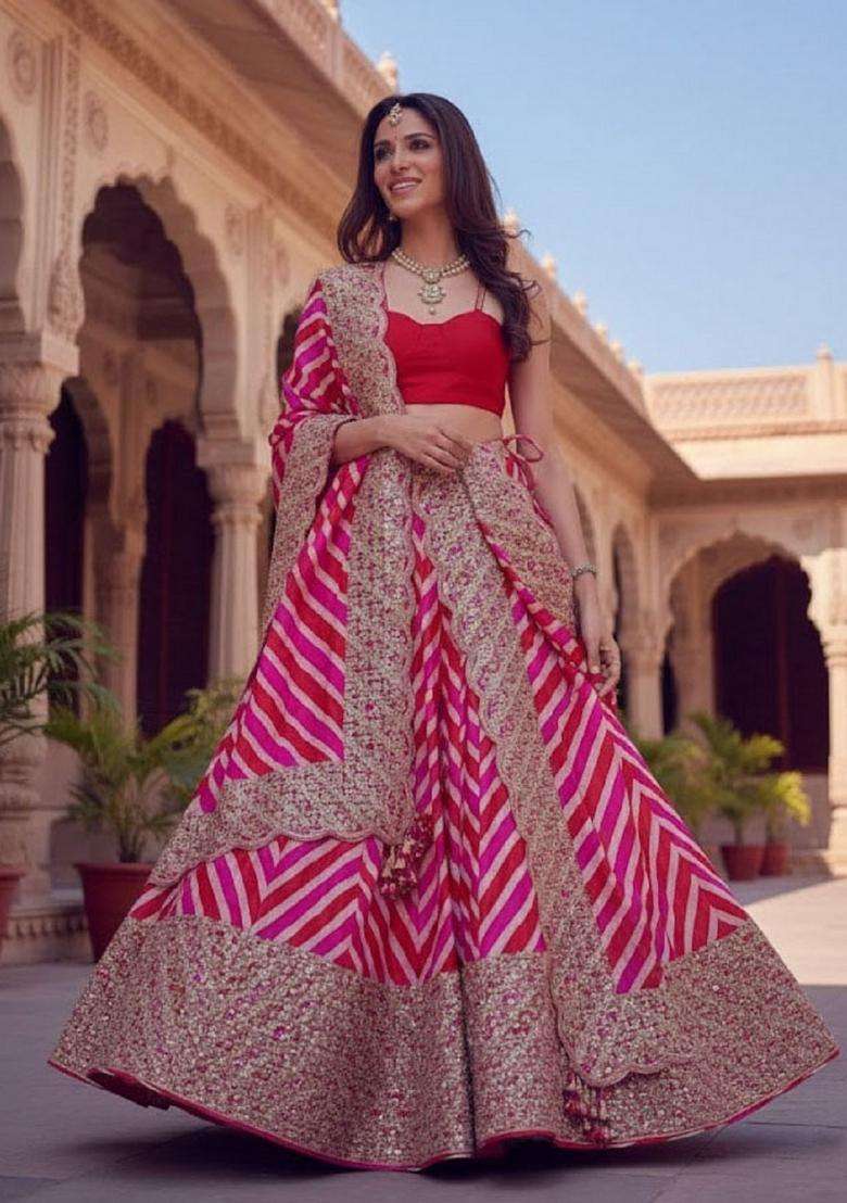 Multicolor Embroidery Georgette Lehenga Set for Diwali and Festive Wear - Indya