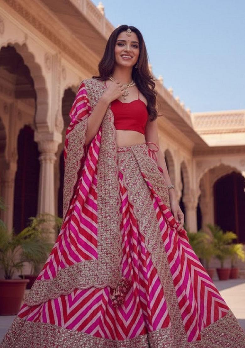 Multicolor Embroidery Georgette Lehenga Set - Indya