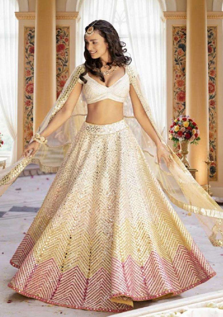 Multicolor Embroidery Georgette Lehenga Set for Diwali and Festive Wear - Indya