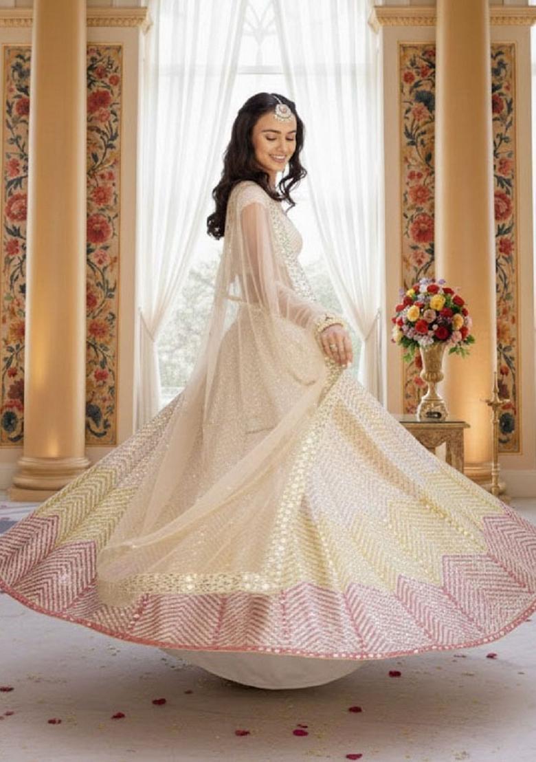 Multicolor Embroidery Georgette Lehenga Set - Indya