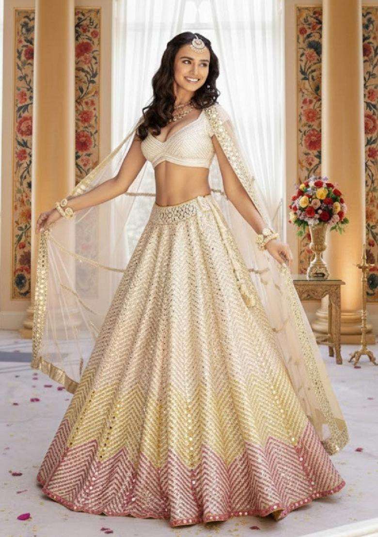 Multicolor Embroidery Georgette Lehenga Set for Diwali and Festive Wear - Indya