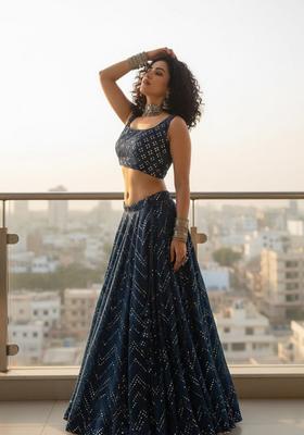Blue Embroidery Georgette Lehenga Set