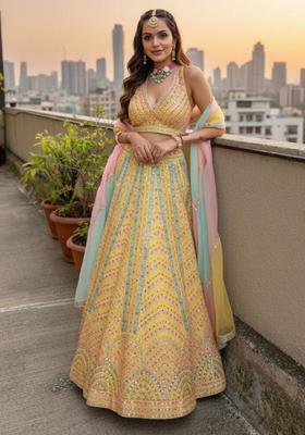 Yellow Embroidery Silk Lehenga Set