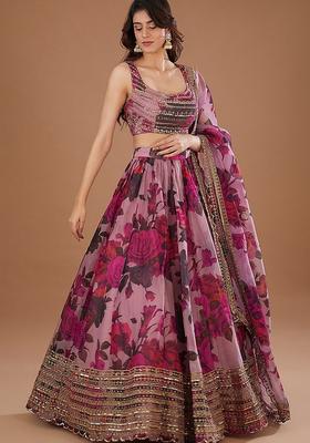 Multicolor Embroidery Organza Lehenga Set
