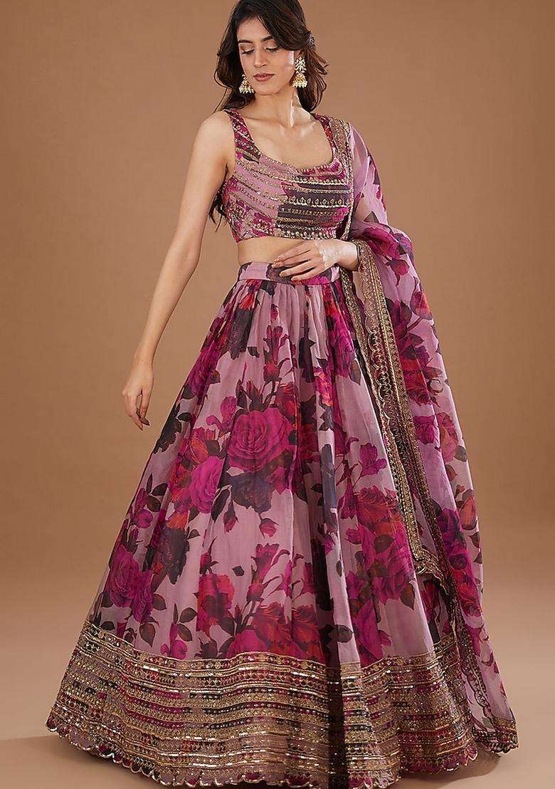 Multicolor Organza Lehenga Set with Embroidery for Diwali | Wedding & Festive Wear - Indya
