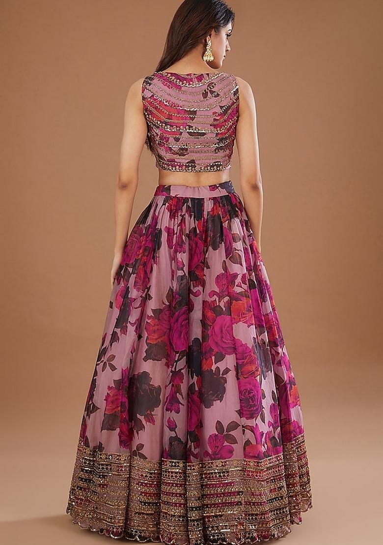 Multicolor Embroidery Organza Lehenga Set - Indya