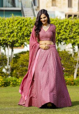 Metalic Pink Embroidery Georgette Lehenga Set