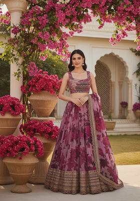 Multicolor Embroidery Organza Lehenga Set