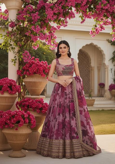 Multicolor Embroidery Organza Lehenga Set