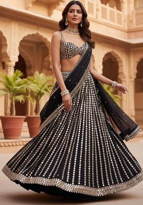 Black Embroidery Organza Lehenga Set