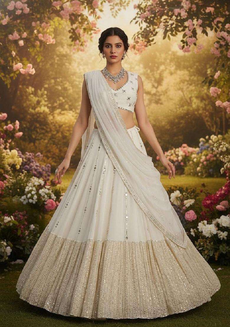 Black Georgette Lehenga Set with Embroidery for Diwali | Wedding & Festive Wear - Indya