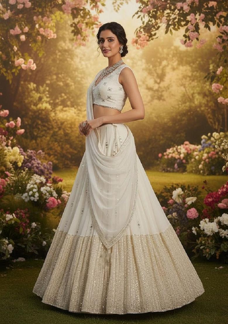 Black Embroidery Georgette Lehenga Set - Indya