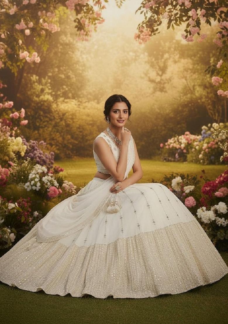 Black Embroidery Georgette Lehenga Set - Indya