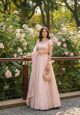 Baby Pink Embroidery Georgette Lehenga Set