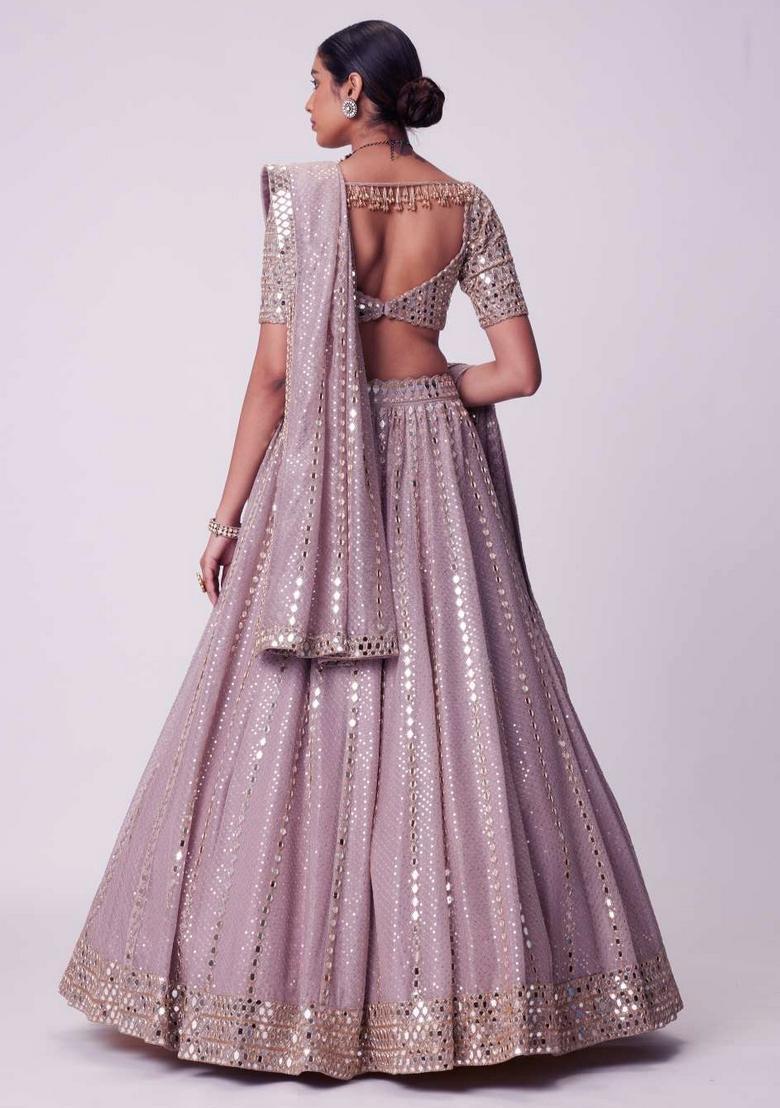 Ash Pink Embroidery Viscose Lehenga Set - Indya