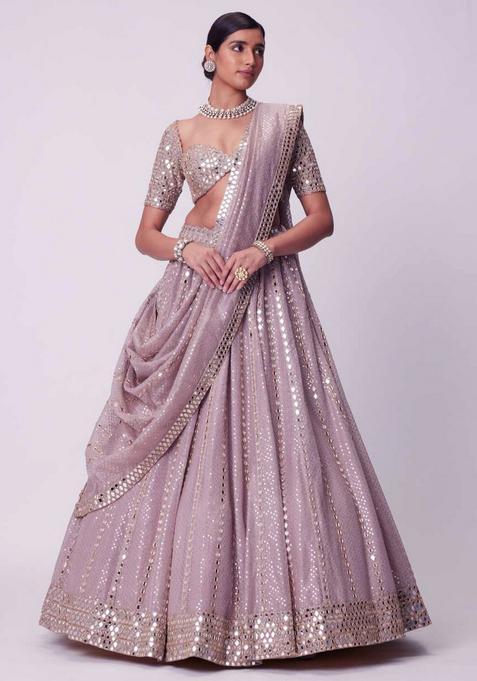 Ash Pink Embroidery Viscose Lehenga Set