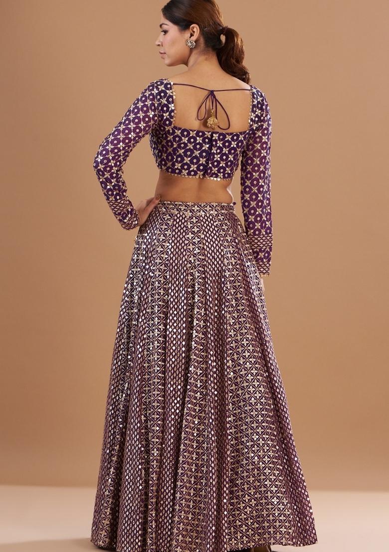 Wine Embroidery Georgette Lehenga Set - Indya
