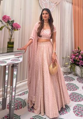 Baby Pink Embroidery Georgette Lehenga Set