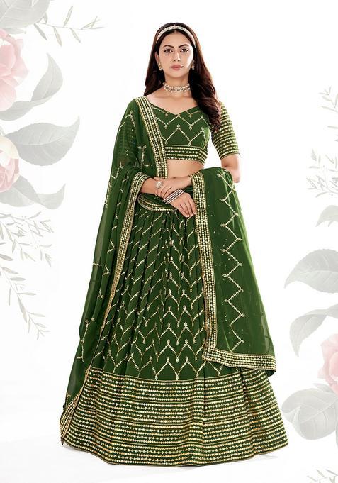 Green Embroidery Georgette Lehenga Set