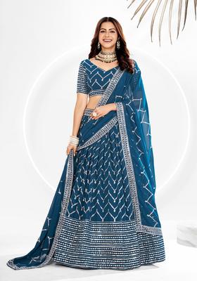 Blue Embroidery Georgette Lehenga Set