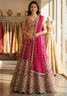 Pink Embroidery Silk Lehenga Set