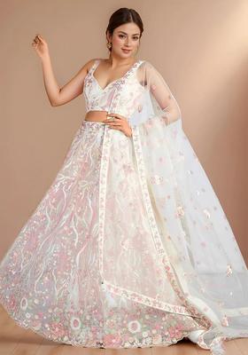 White Embroidery Net Lehenga Set