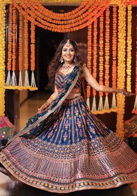 Blue Embroidery Chinon Lehenga Set