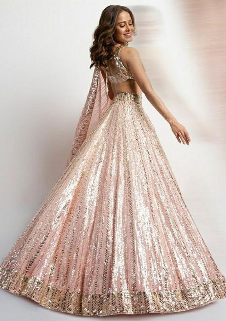 Pink Embroidery Georgette Lehenga Set - Indya