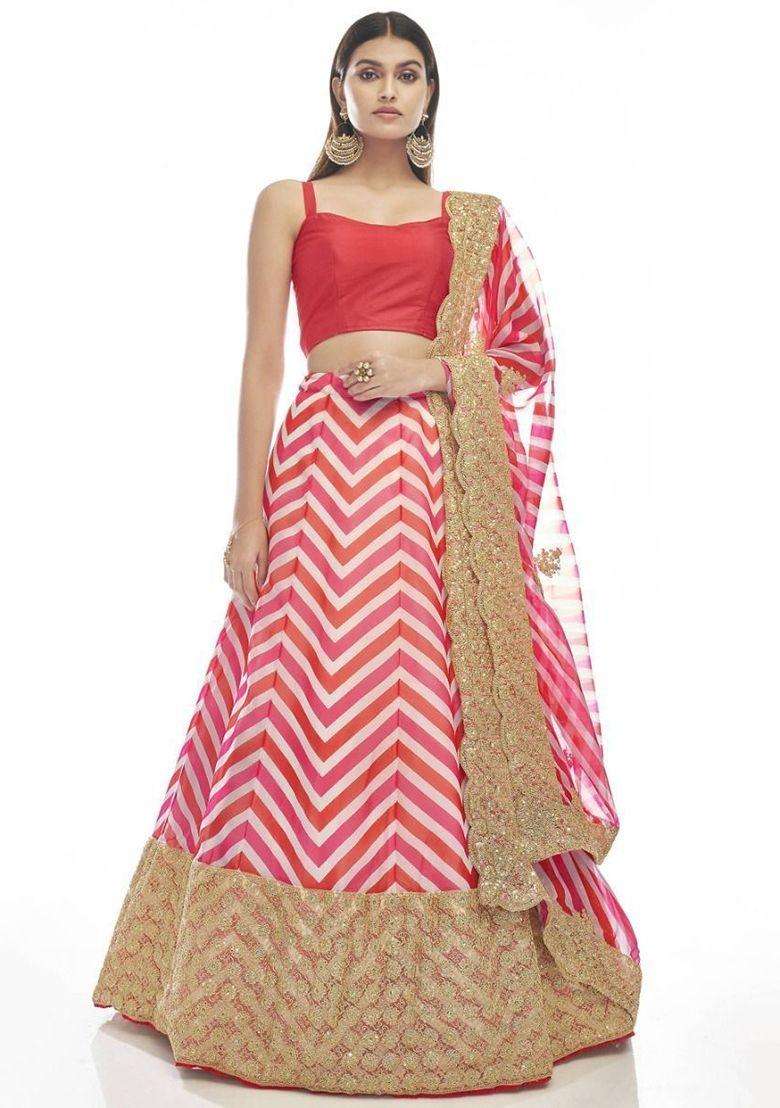 Multicolor Embroidery Georgette Lehenga Set for Diwali and Festive Wear - Indya