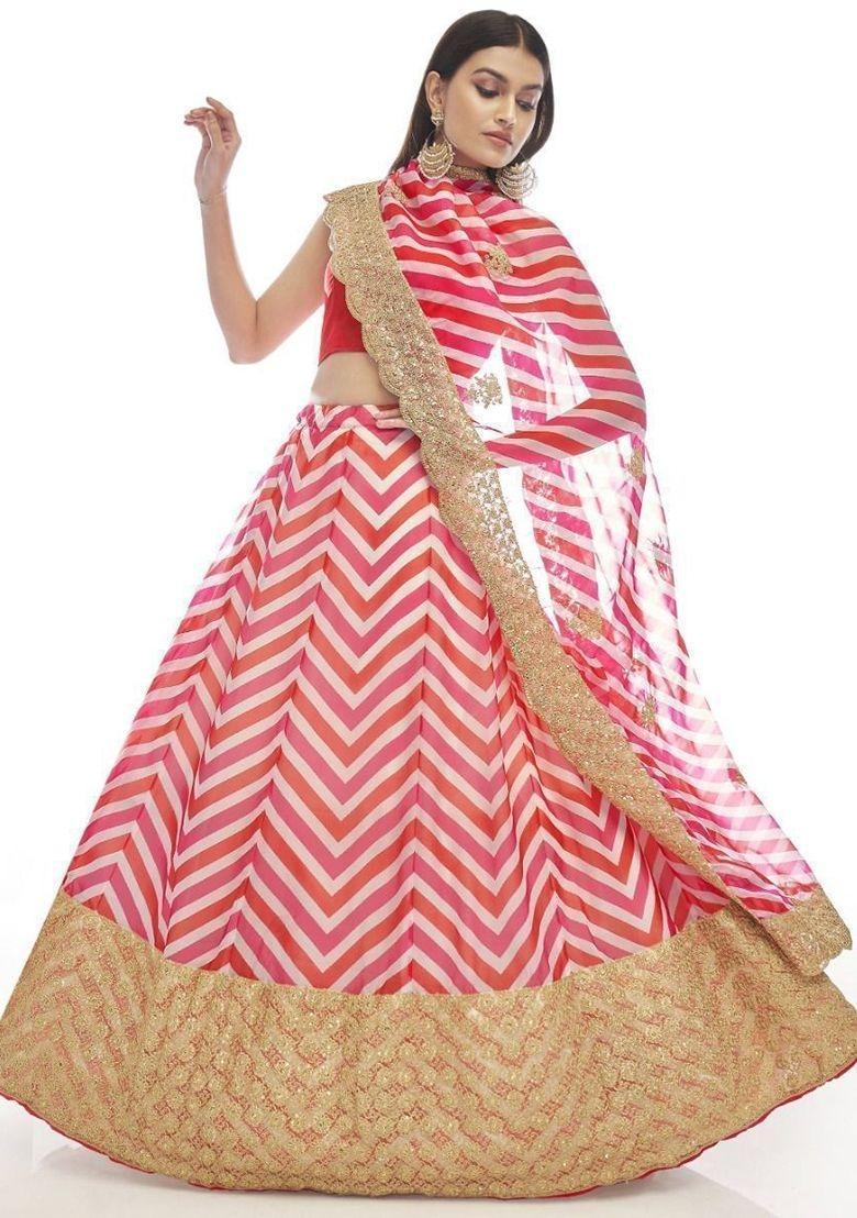 Multicolor Embroidery Georgette Lehenga Set - Indya