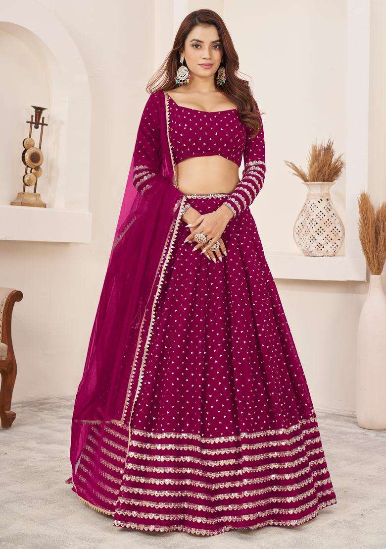 Pink Embroidery Georgette Lehenga Set for Diwali and Festive Wear - Indya
